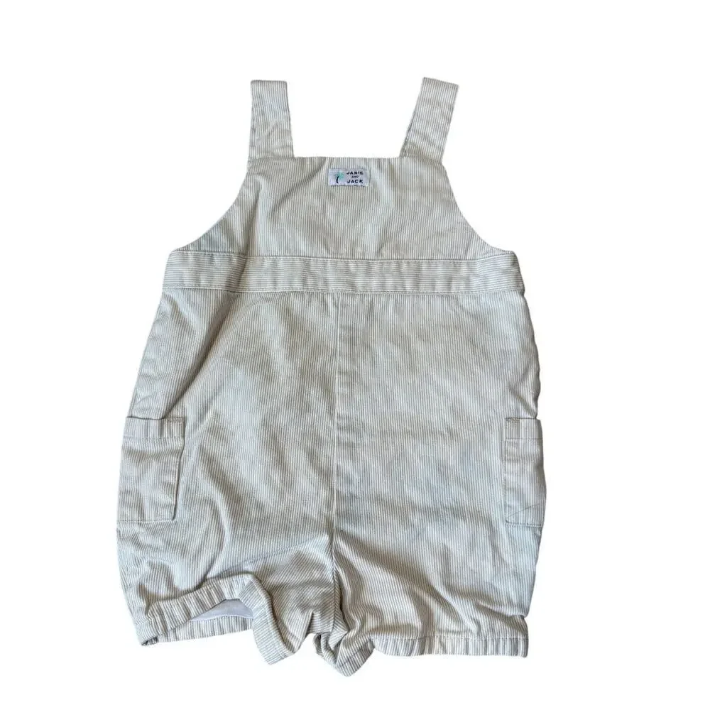 Janie & Jack baby overalls, shorts, 3-6 months, Tan & white; with Alligator